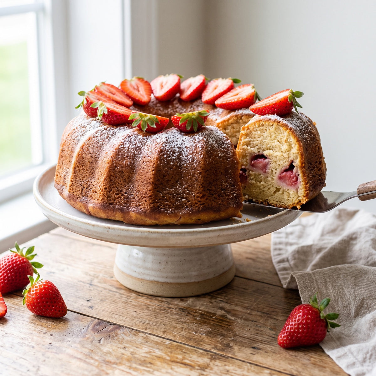 Strawberry yogurt cake made with Greek yogurt instead of butter