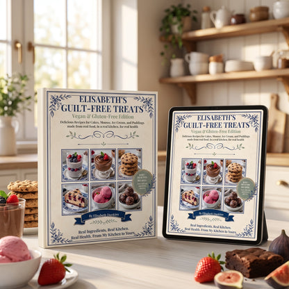 100 Vegan and Gluten-Free Desserts hardcover beside the eBook edition on a tablet