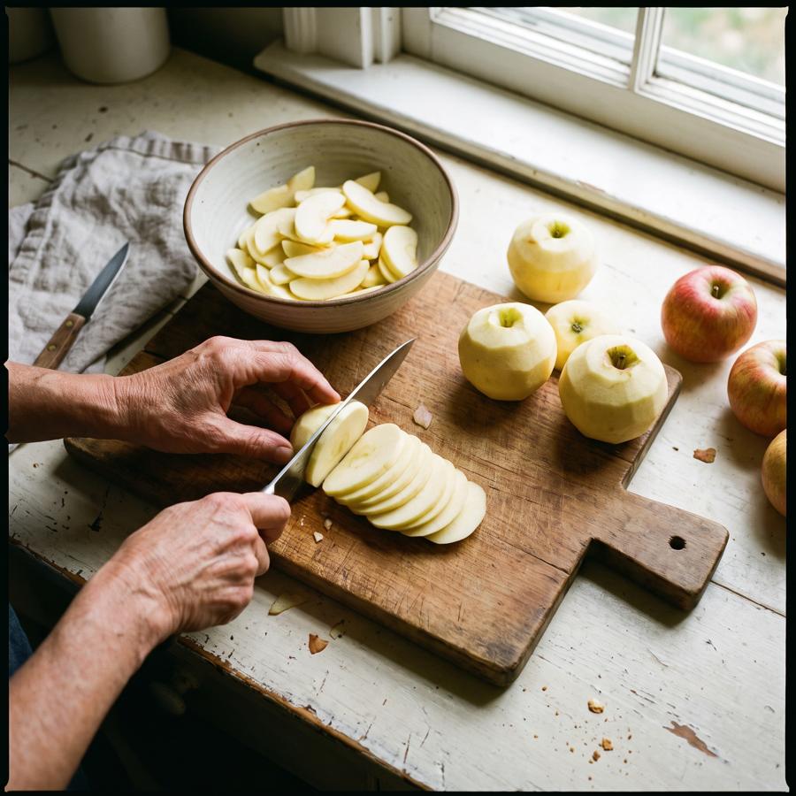 Peeling and slicing the apples